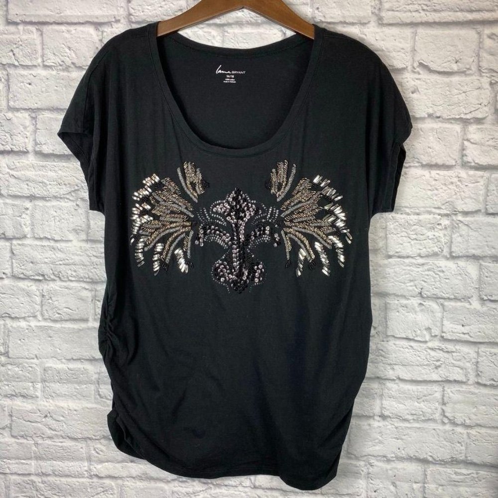 Lane Bryant Sequin Black Embellished Shirt 14/16